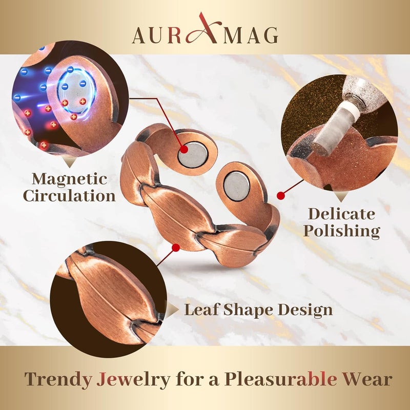 Auramag Copper Rings for Women, Magnetic Thumb Rings with 3500 Gauss Magnets, 100% Pure Copper, Jewelry with Gift Box (2 PCS) - Image 3